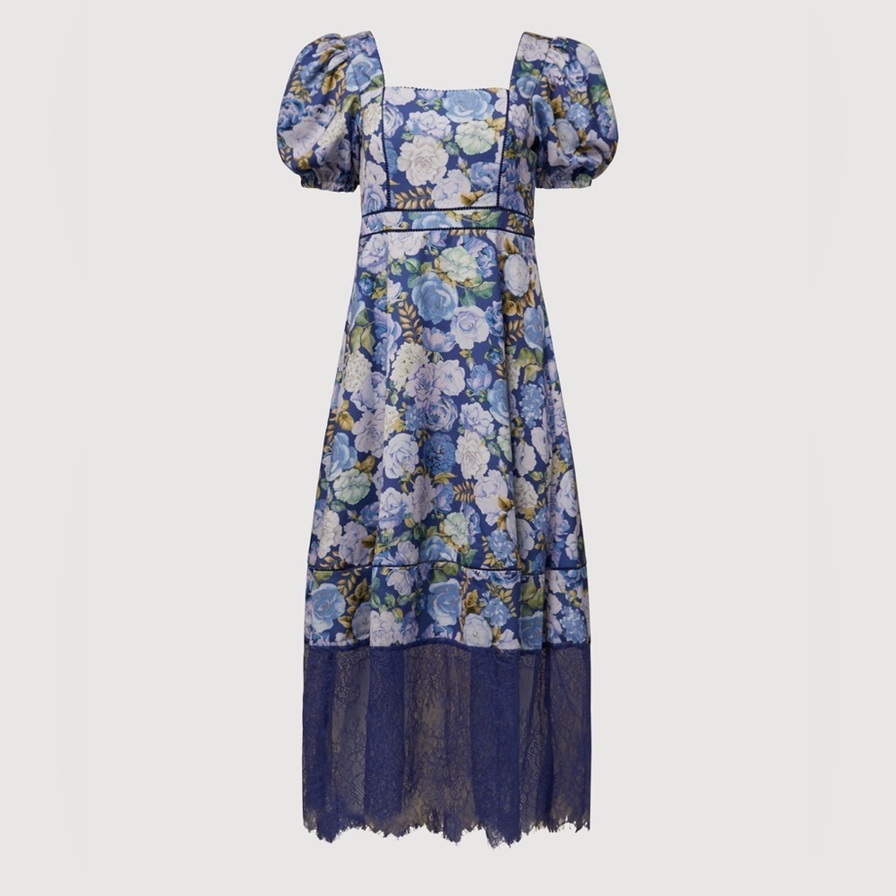 NWT Rachel Parcell Puff Sleeve Lace Trim Midi Dress